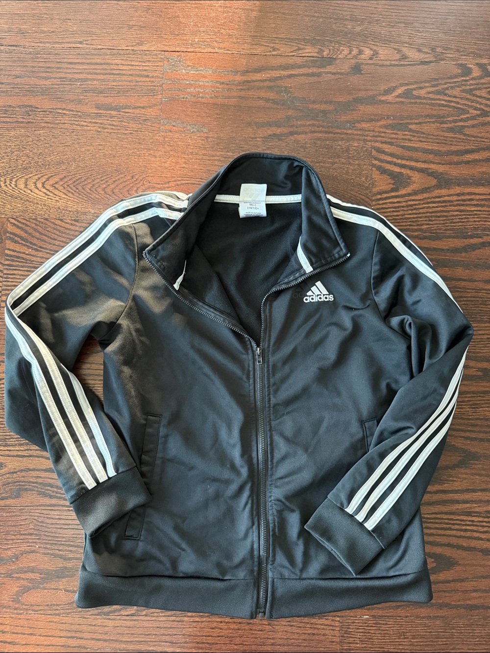 adidas Black Track Jacket with White Stripe Accents